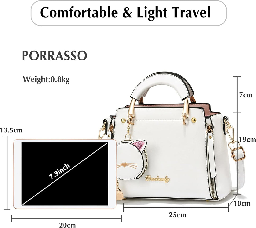 PORRASSO Damen Handtasche Süsse Umhängetasche Henkeltaschen Frauen Wasserdicht PU Leder Schultertasc