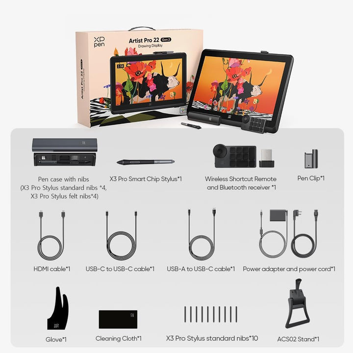 XPPen Artist 22 Pro (Gen 2) Grafiktablett mit 2,5 K QHD-Bildschirm, 54,8 cm (21,5 Zoll) Zeichnungsdi
