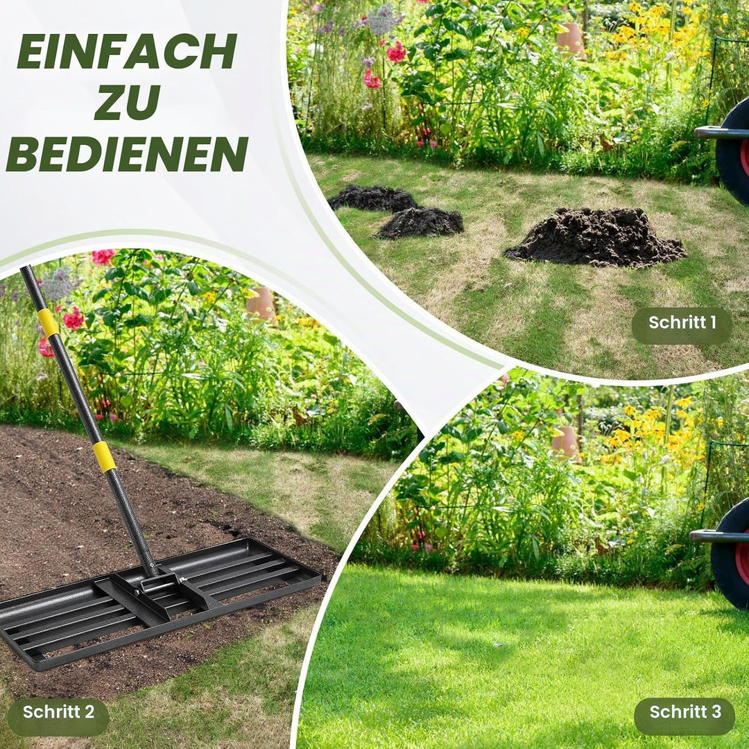 Rasenrechen Gross 152cm Metall, Planierrechenschiene 76cm Boden-Nivelliergerät Rasenschleppe zum Ein