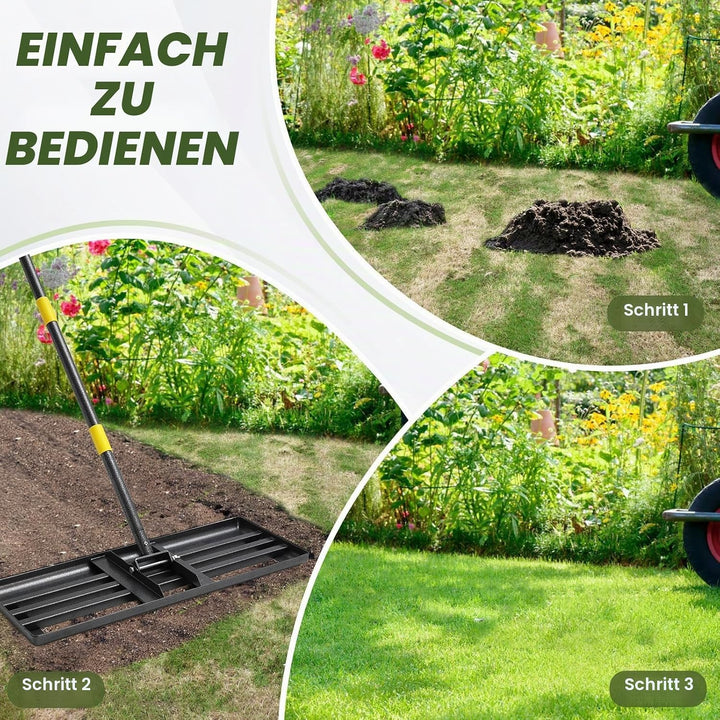 Rasenrechen Gross 152cm Metall, Planierrechenschiene 76cm Boden-Nivelliergerät Rasenschleppe zum Ein