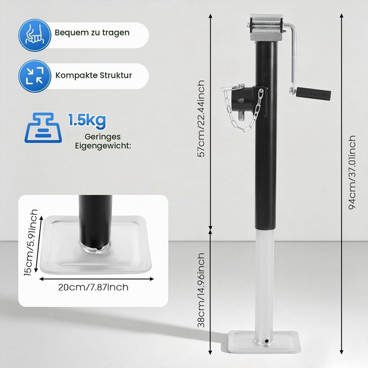 Anhängerstützen Höhenverstellbar, 380 mm Anhänger Stützen bis 5000lbs, Stützlast Ausdrehstütze Kurbe