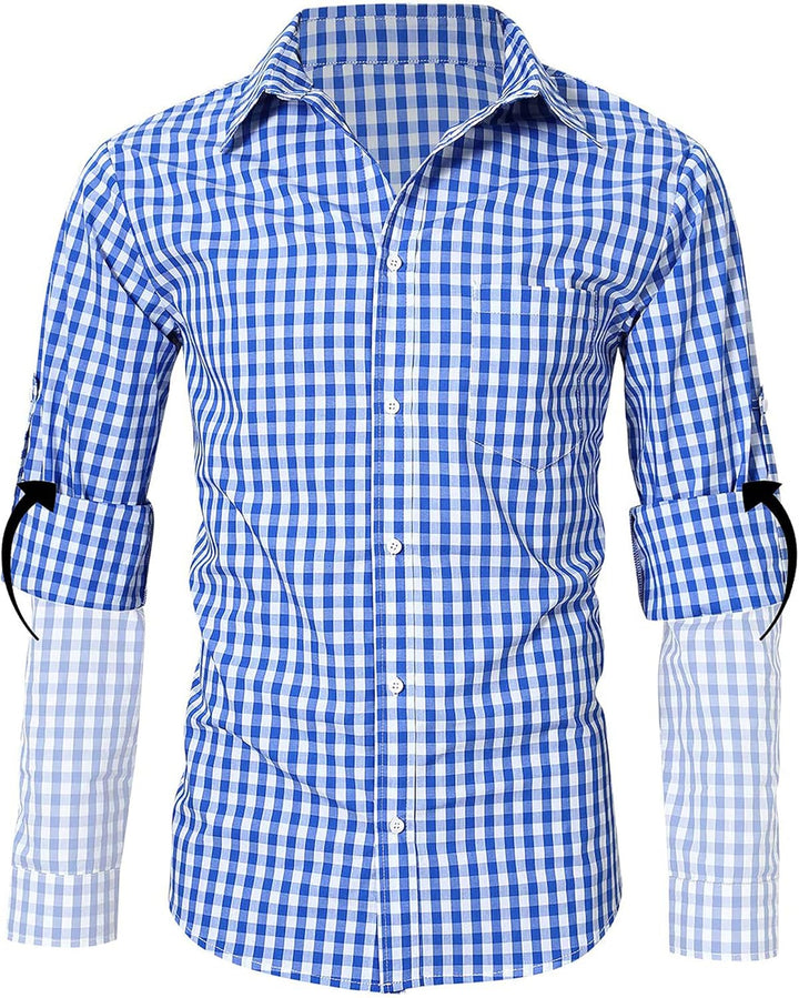 KOJOOIN Trachtenhemd Slim fit Herren kariert Hemd Freizeithemd Langarmhemd Hemd Bestickt Baumwolle -