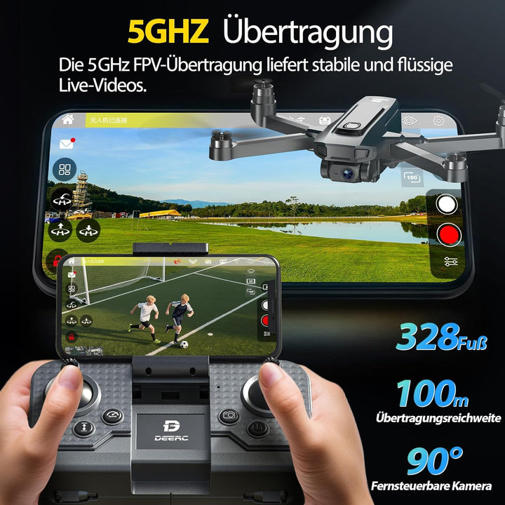 DEERC D25 Faltbare Drohne mit 1080P Kamera, RC Quadrocopter mit 5G FPV, 40 Min. Flugzeit, Optischer