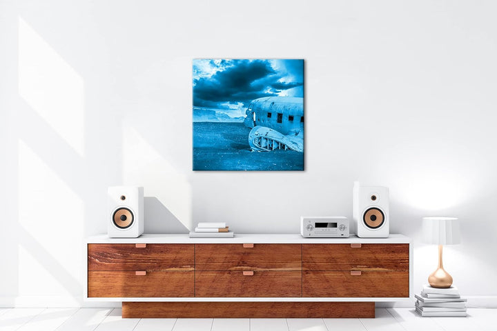 deyoli abgestürztes Flugzeug Format: 70x70 Effekt: Monocrome Blau als Leinwandbild, Motiv fertig ger