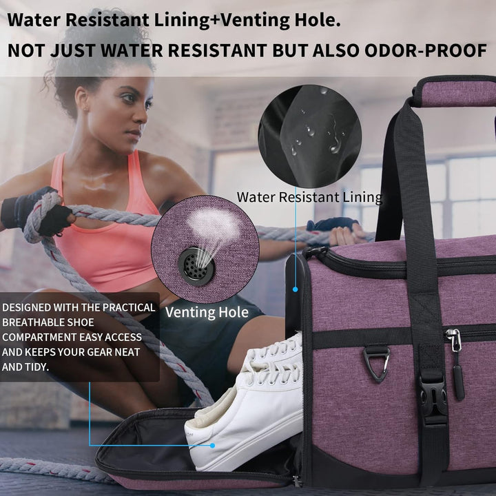 Lubardy Sporttasche Reisetasche Gross 55L Wasserdicht mit Sporthandtuch Schuhfach Nassfach Weekender