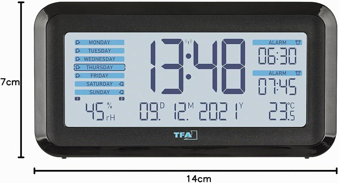 TFA Dostmann Funk-Wecker Boxx2 digital, 60.2562.01.GB, mit Akku, 2 Alarmzeiten, englisches Display,