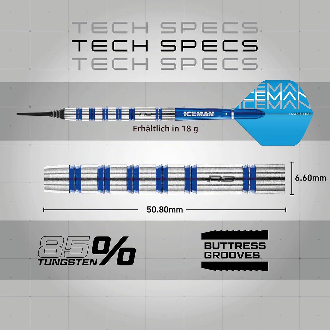 RED DRAGON Gerwyn Price Iceman Challenger Professional Tungsten Darts Set with Flights and Stems 18.