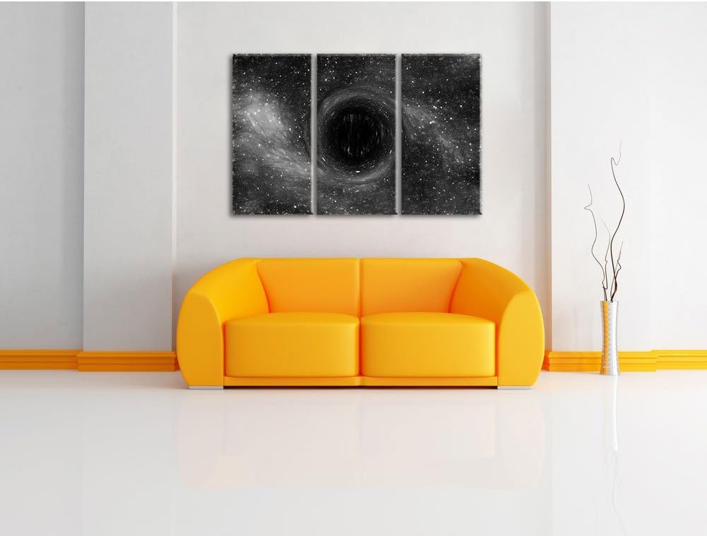 Pixxprint Schwarzes Loch im Weltall Kunst / 3-Teilig/Gesamtmass 120cm Leinwandbild bespannt auf Holz