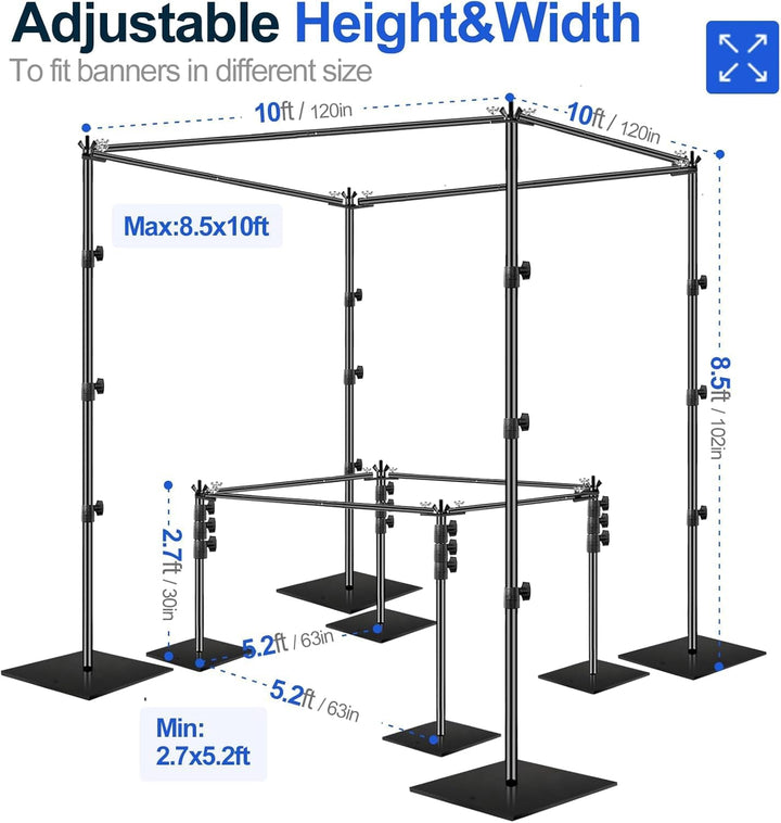 EMART Quadratischer Hintergrund Ständer, 2,6x3m Verstellbare Fotohintergrund Ständer mit Stahlsockel