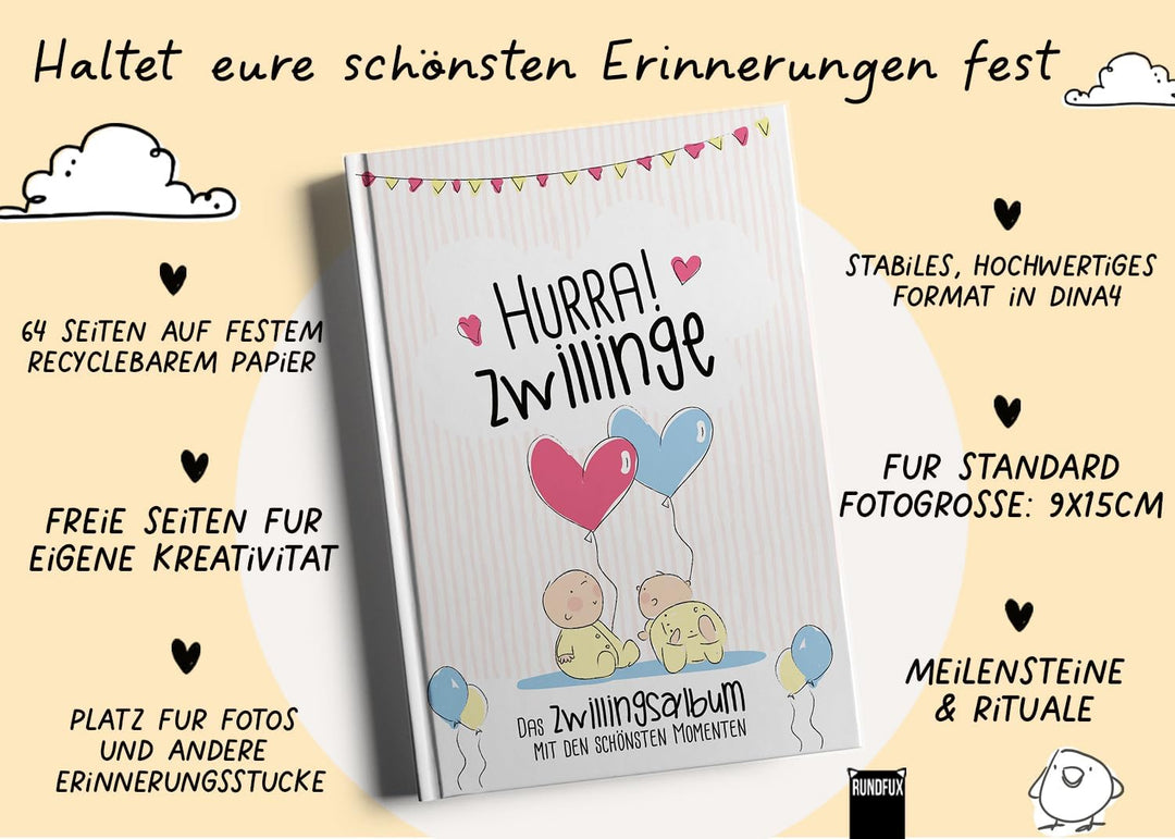 Hurra! Zwillinge - Das 1. Eintragealbum für Zwillinge. Ein einzigartiger Erinnerungsschatz für zwei