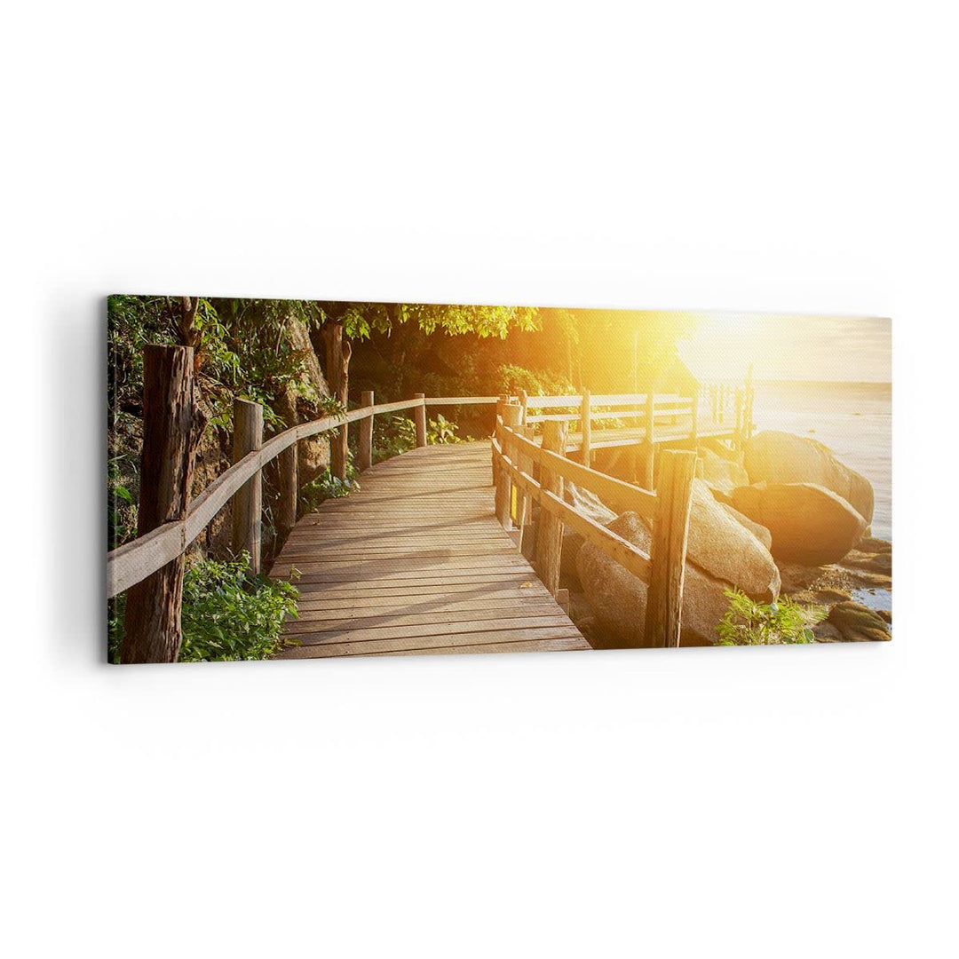 Wandbilder Dekoration Wohnzimmer Brücke Meer Welle Panorama Bilder auf Leinwand 120x50cm Leinwandbil