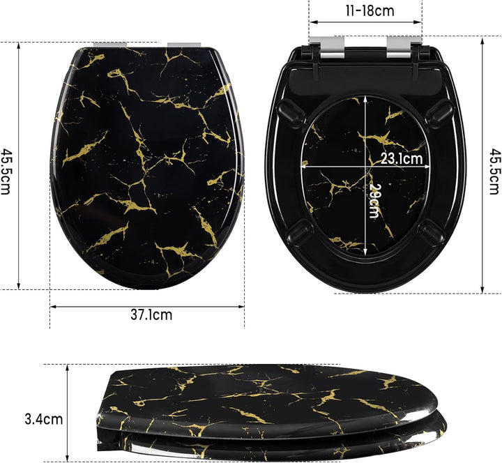 WOLTU Toilettendeckel mit Absenkautomatik, schwarzer WC Sitz mit goldenem Glitzer, Toilettensitz aus