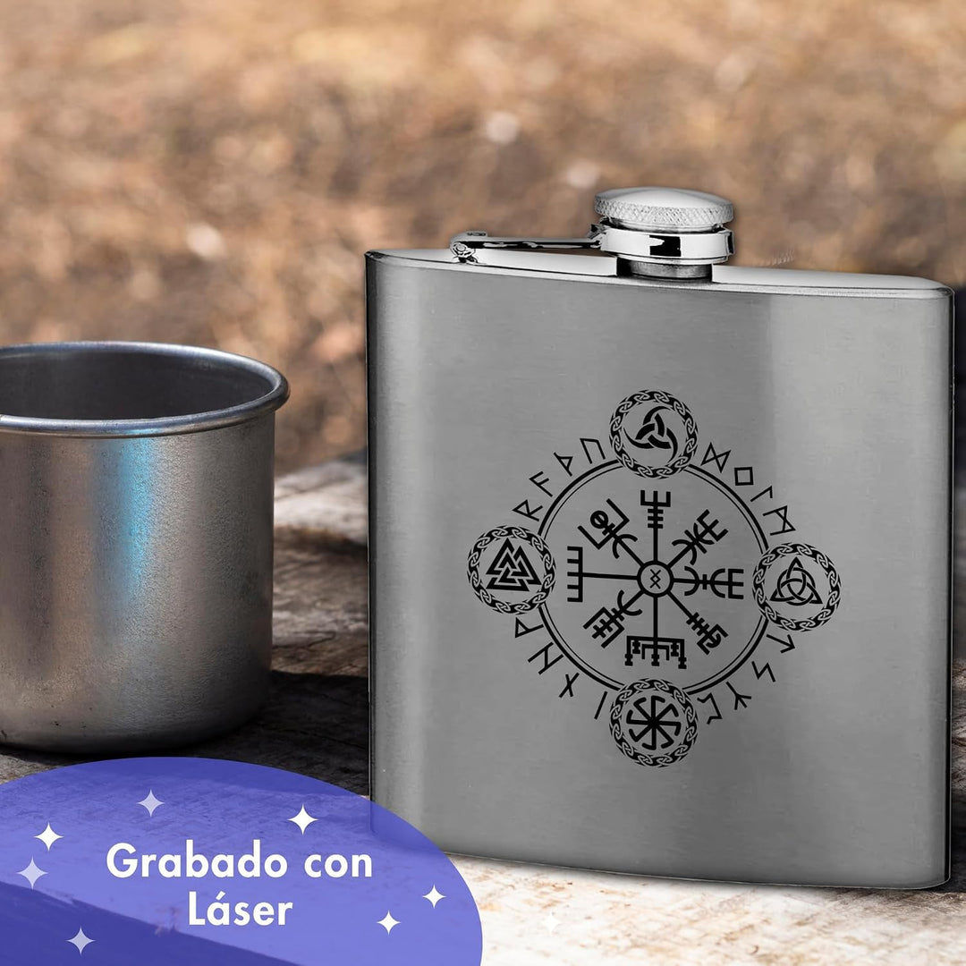 Edelstahl-Flachmann mit Wikinger-Gravur – Wählen Sie aus 6 Designs – personalisierte Lasergravur auf
