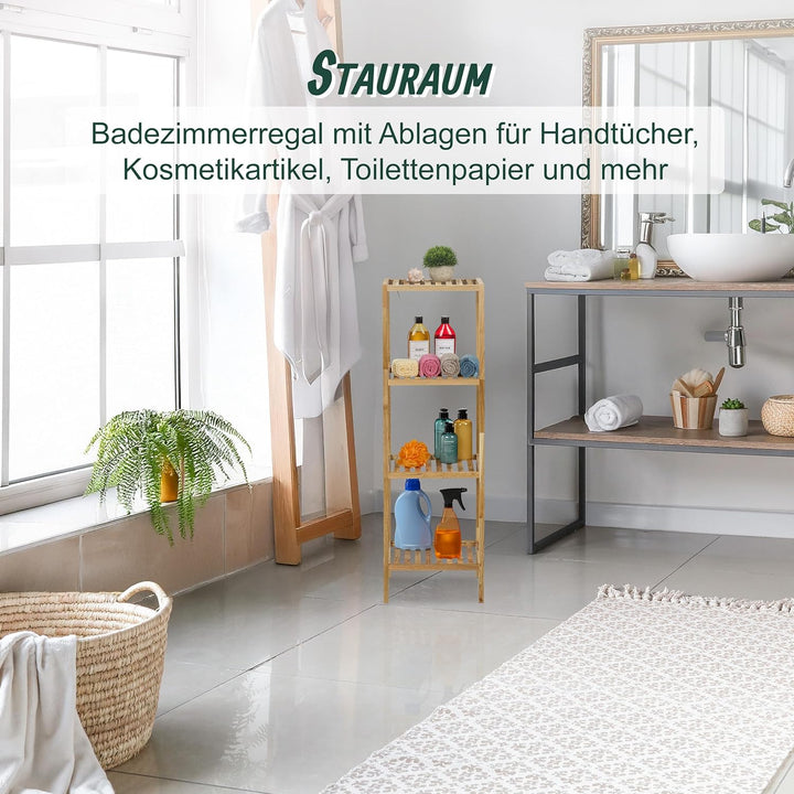 Relaxdays Badregal Walnuss, HBT 113x35,5x35,5 cm, 4 Ablagen, quadratisch, Standregal Küche, Badezimm