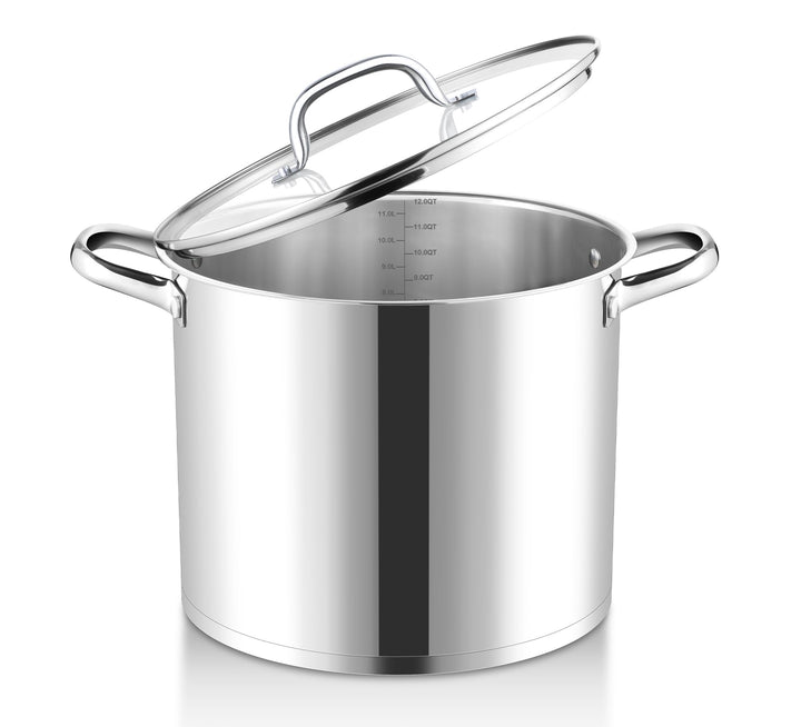Joyfair Kochtopf, 11,4 Liter Edelstahl Gross Topf Induktion mit Glasdeckel, 3 Lagen Stabiler Boden S