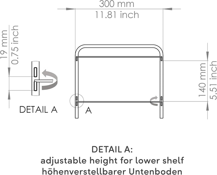LM 393 Schuhregal Schwarz 107cm breit, Schuhablage schmal mit 2 Ebenen, offen, schwarz Schwarz 2 Ebe
