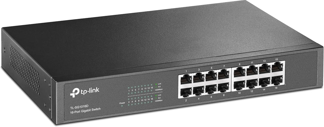 TP-Link TL-SG1016D 16-Port Gigabit Netzwerk Unmanaged Switch (Rackmount, 32Gbit/s Switching-Kapazitä