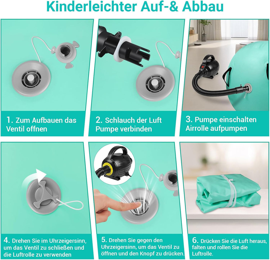 Skeufy Air Matte Track, Aufblasbare Gymnastik Yoga Air Matte Roll mit Elektrischer Luftpumpe, Airrol