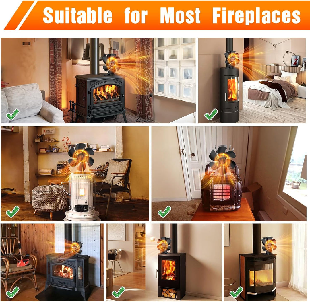 Wopigh Kaminventilator 6 Flügel Ofenventilator Ohne Strom, Holzofenventilator Leiser Betrieb, Angetr