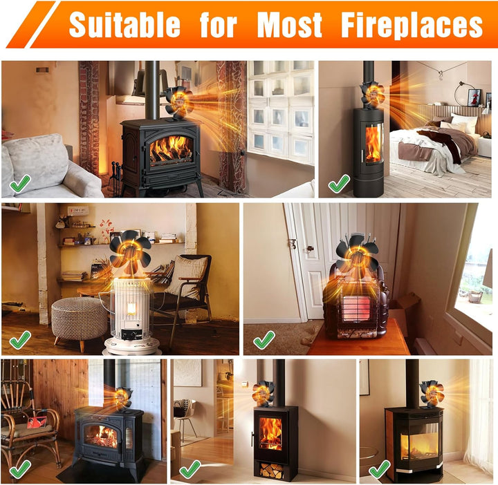 Wopigh Kaminventilator 6 Flügel Ofenventilator Ohne Strom, Holzofenventilator Leiser Betrieb, Angetr