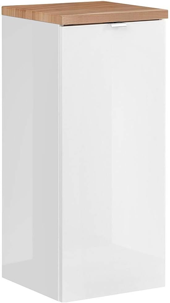 Lomadox Badezimmer Unterschrank mit Wäschekorb in Weiss-Hochglanz B/H/T ca. 35/80/35cm, Weiss