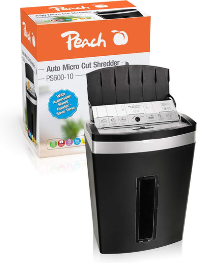 Peach PS600-10 Mikroschnitt Aktenvernichter | 90 Blatt | 20 Liter/250 DIN A4 | 3 x 10 mm Partikelgrö