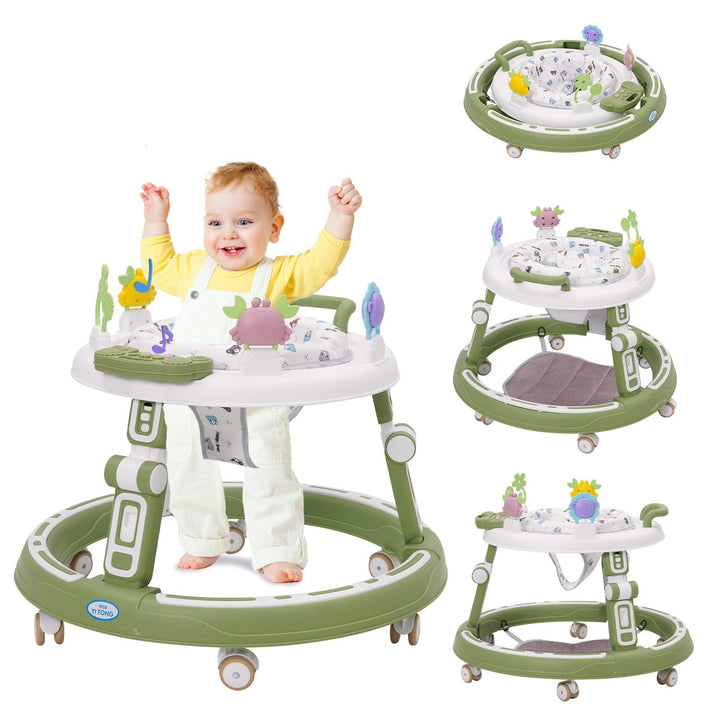Multifunktionale Lauflernhilfe mit Musikspielzeug, Fussstütze, 360-Grad-Stummschaltung, 6 Räder, 360