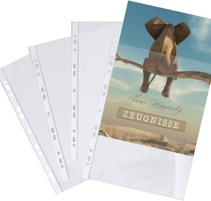 Zeugnismappe personalisiert Elefantie A4 ca. 31x24 cm beige blau Zeugnisbuch Elefant Urkundenmappe E