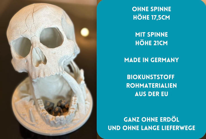 LAYERSMITH® D&amp;D Würfelturm als Totenkopf mit Spinne [Made IN Germany] in Farbe Granitgrau aus Biokun