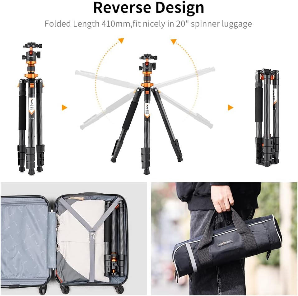 K&F Concept Carbon Stativ Kamera Stativ, kompaktes D254C1(SA254C4) Reisestativ Stativ Kamera, Tripod