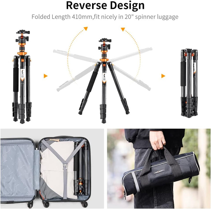 K&F Concept Carbon Stativ Kamera Stativ, kompaktes D254C1(SA254C4) Reisestativ Stativ Kamera, Tripod