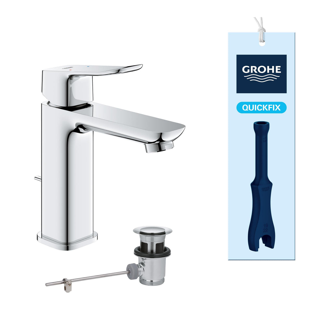 GROHE Dice, Waschtischarmatur, wassersparend (Wasserhahn für das Bad, Badarmatur mit Zugstangen-Abla