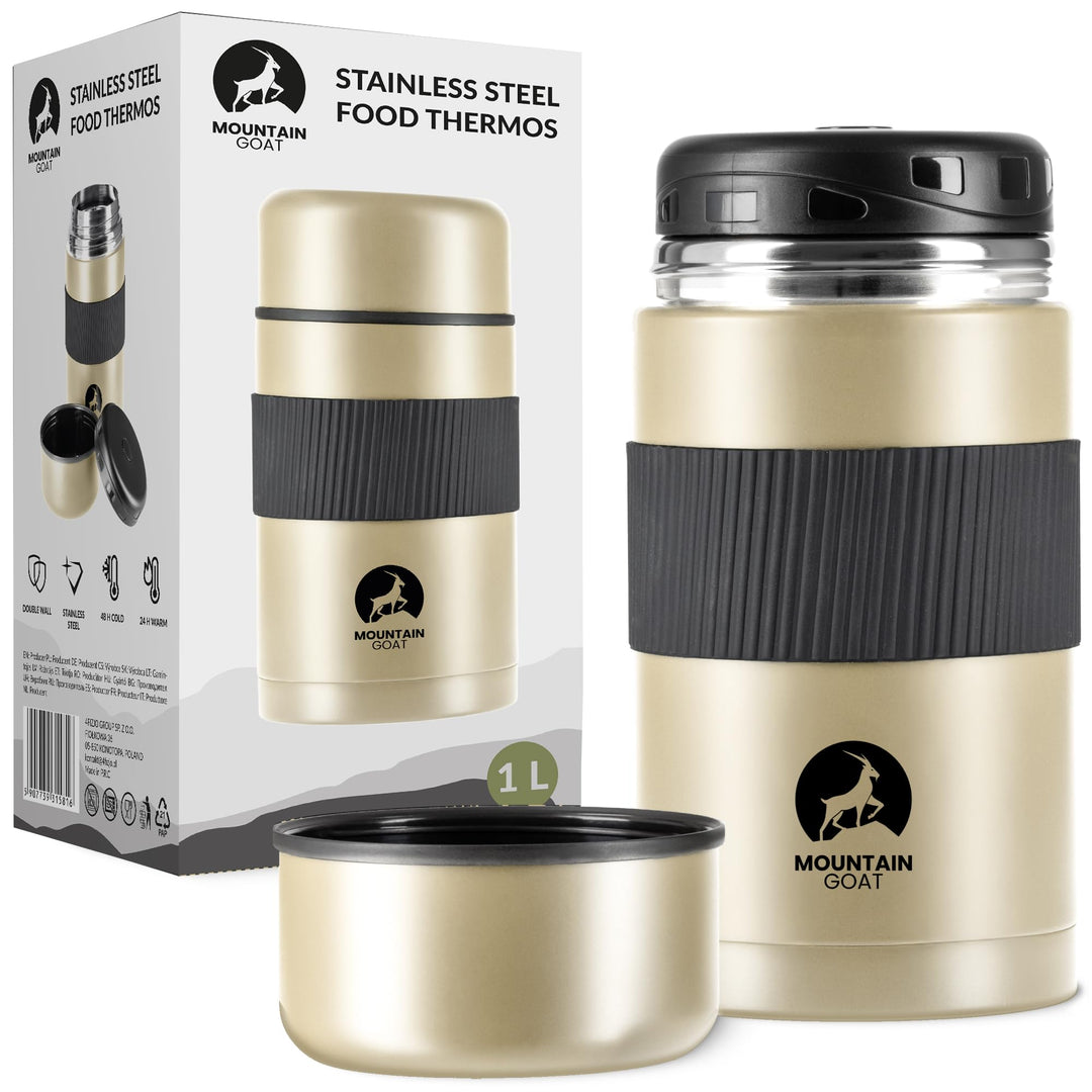 MOUNTAIN GOAT Thermobehälter für Essen 1L aus Edelstahl, Doppelwandig, Druckentlastungsventil, Isoli