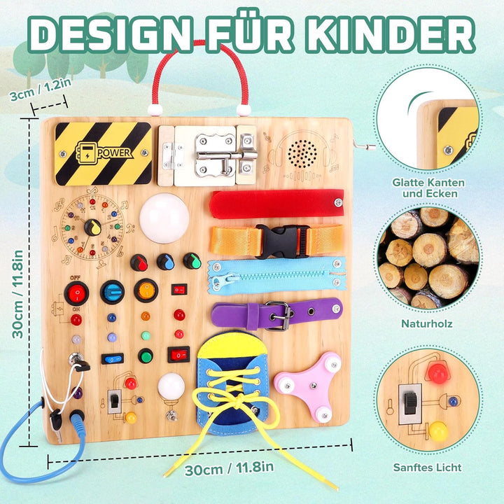 23 in 1 Busy Board Montessori Spielzeug ab 1 jahr Activity Board Holzspielzeug Mit 15 Schaltern, 26