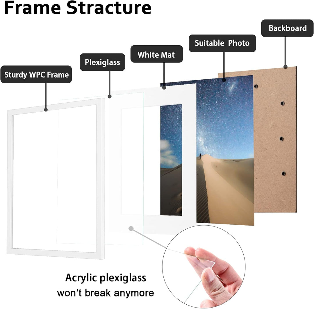 Egofine Bilderrahmen A3, Holzrahmen mit Acrylglas, MDF-Rahmen 2er-Set, Passepartout für Fotos A4, Ze
