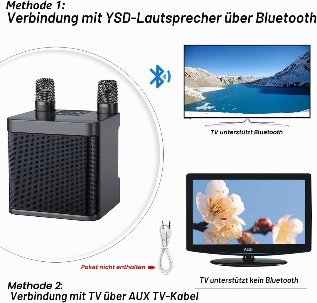 Karaoke Maschine,Bluetooth Karaoke Anlage mit 2 Mikrofonen, Lautsprecher Tragbares PA Anlage Karaoke