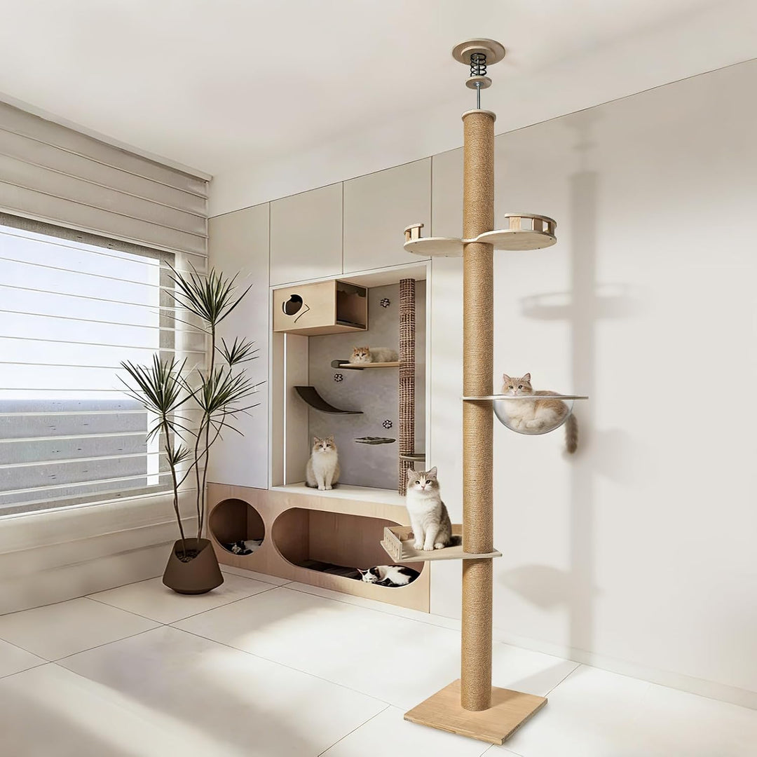 Katzenbaum Deckenhoch 255–265 cm aus Kiefernholz mit Kratzsäule | Platzsparendes Kletterparadies mit