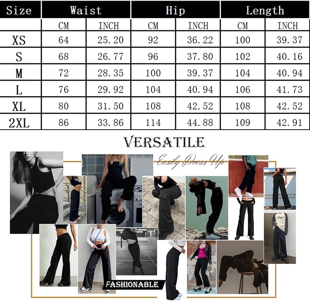 Nuofengkudu Cargohose Damen Weite Hosen Stretch High Waist Cargo Taschen Bootcut Schlaghose Damenhos