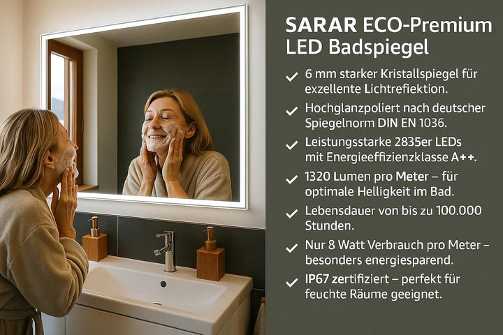 SARAR Wandspiegel mit schmaler rundum LED-Beleuchtung 160x80 cm Made in Germany Designo MA4111 Badsp