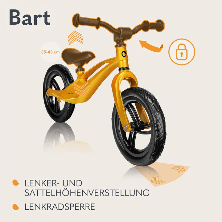 Lionelo Bart Laufrad ab 2 Jahre bis zu 30 kg, Magnesiumrahmen, 12 Zoll Räder, Lenkrad und Sattel höh