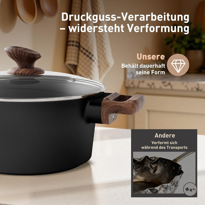 Kitchen Academy Antihaft Topfset Induktion mit Glasdeckel Töpfe und Pfannen Sets Keramik,Kochtopf Se