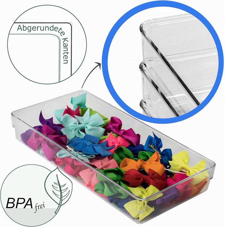 12x Schubladen Ordnungssystem 24x16 cm klar transparent 5,5 cm hoch Antislip - Organizer für Schmink
