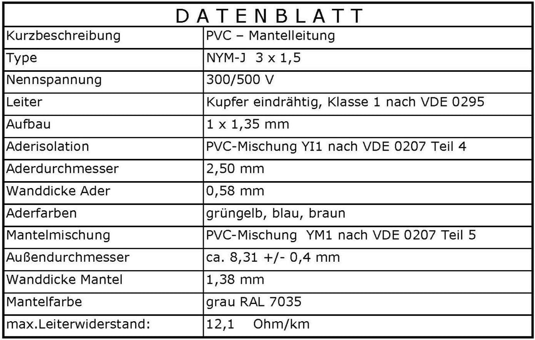 M&amp;G Techno 100m NYM-J 3x1,5 mm² Mantelleitung Feuchtraumkabel Elektrokabel Kupfer Made in Germany NY