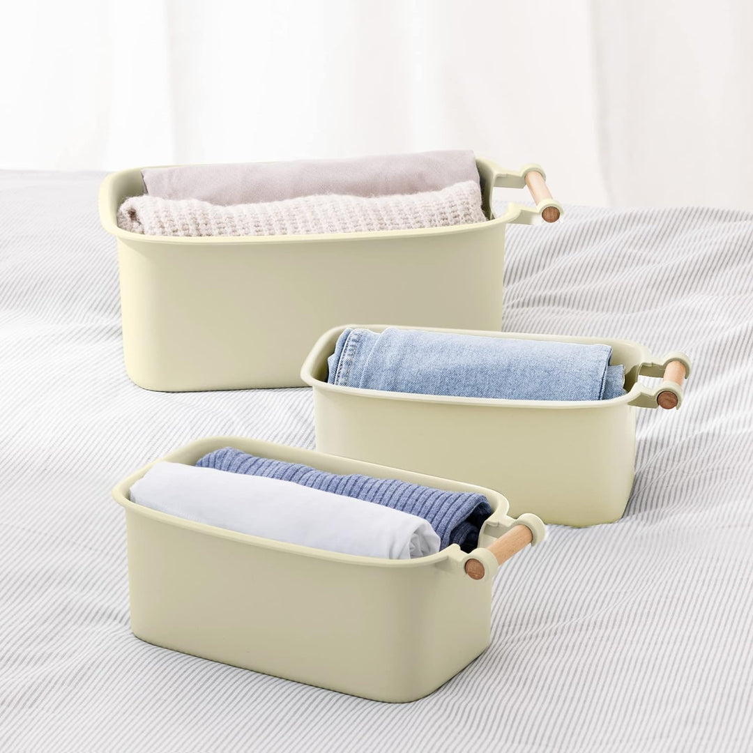 Navaris 4X Aufbewahrungsbox Aufbewahrungskiste mit Holzgriff - Box Organizer zur Aufbewahrung aus Ku