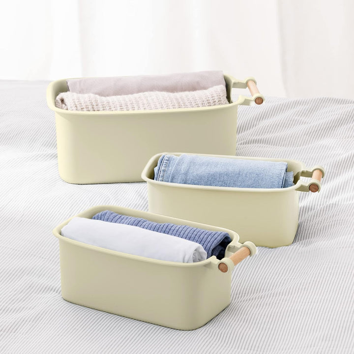 Navaris 4X Aufbewahrungsbox Aufbewahrungskiste mit Holzgriff - Box Organizer zur Aufbewahrung aus Ku