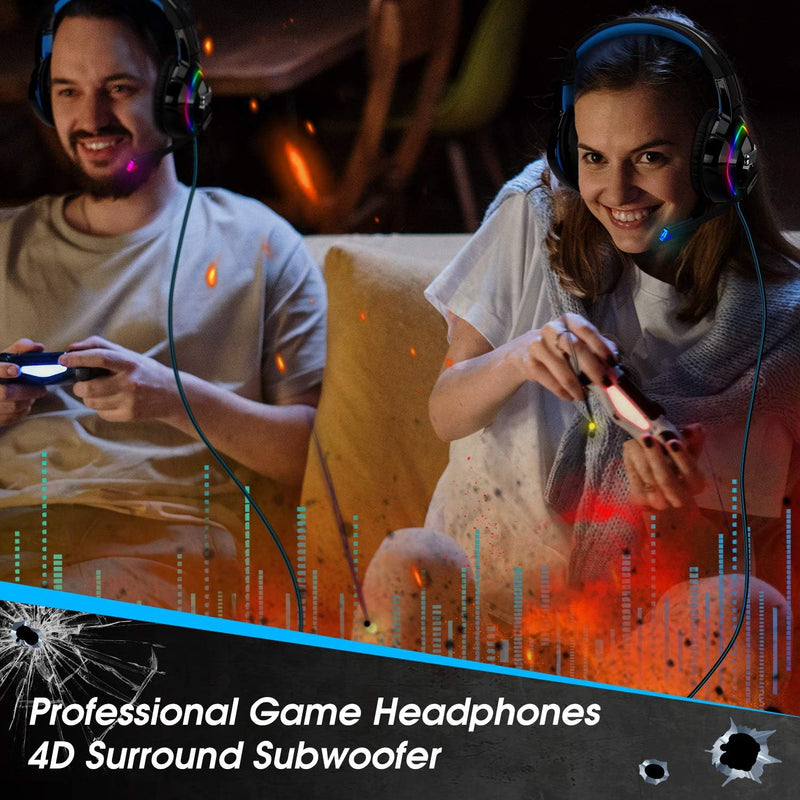 Gaming Kopfhörer für PC/PS4/Mac – August EPG100 – Stereo Gaming Headset mit RGB-LED Licht Rauschunte