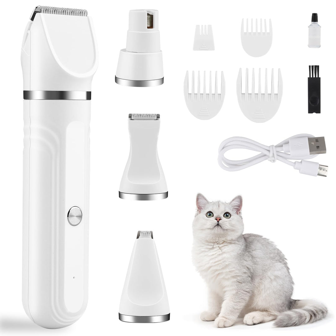 Pfotentrimmer für Hunde, 4-IN-1 Leise Schermaschine Katze Set, Profi Haarschneidemaschine für Katzen