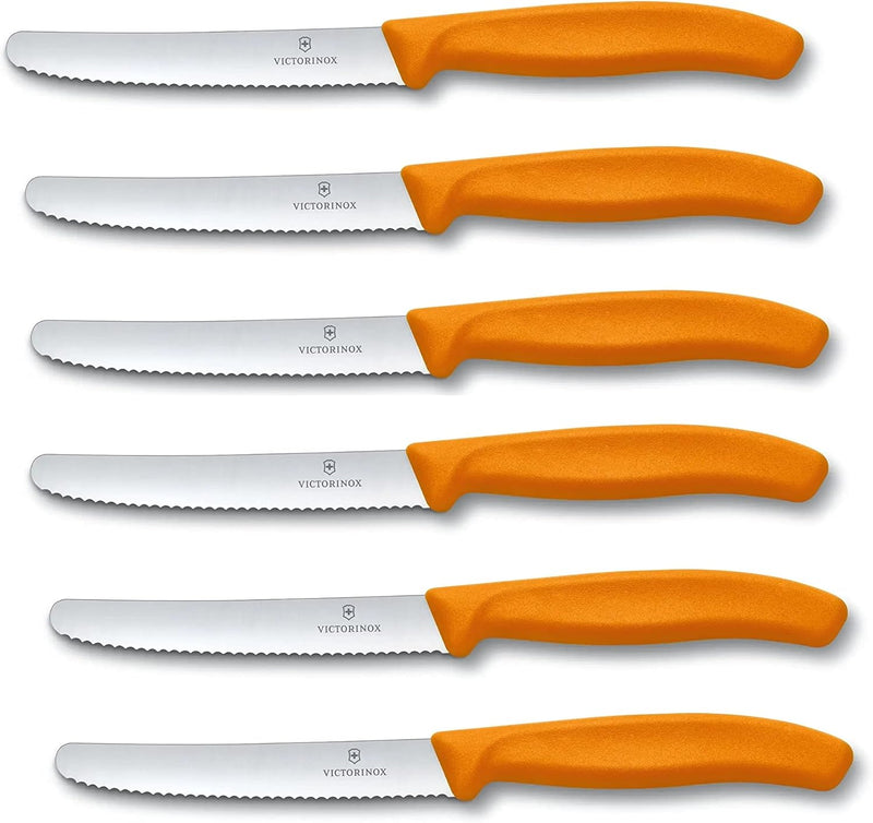 Victorinox 6 Stück Tafelmesser Swiss Classic Orange Tomatenmesser Küchenmesser 6er Pack Orange, 6er