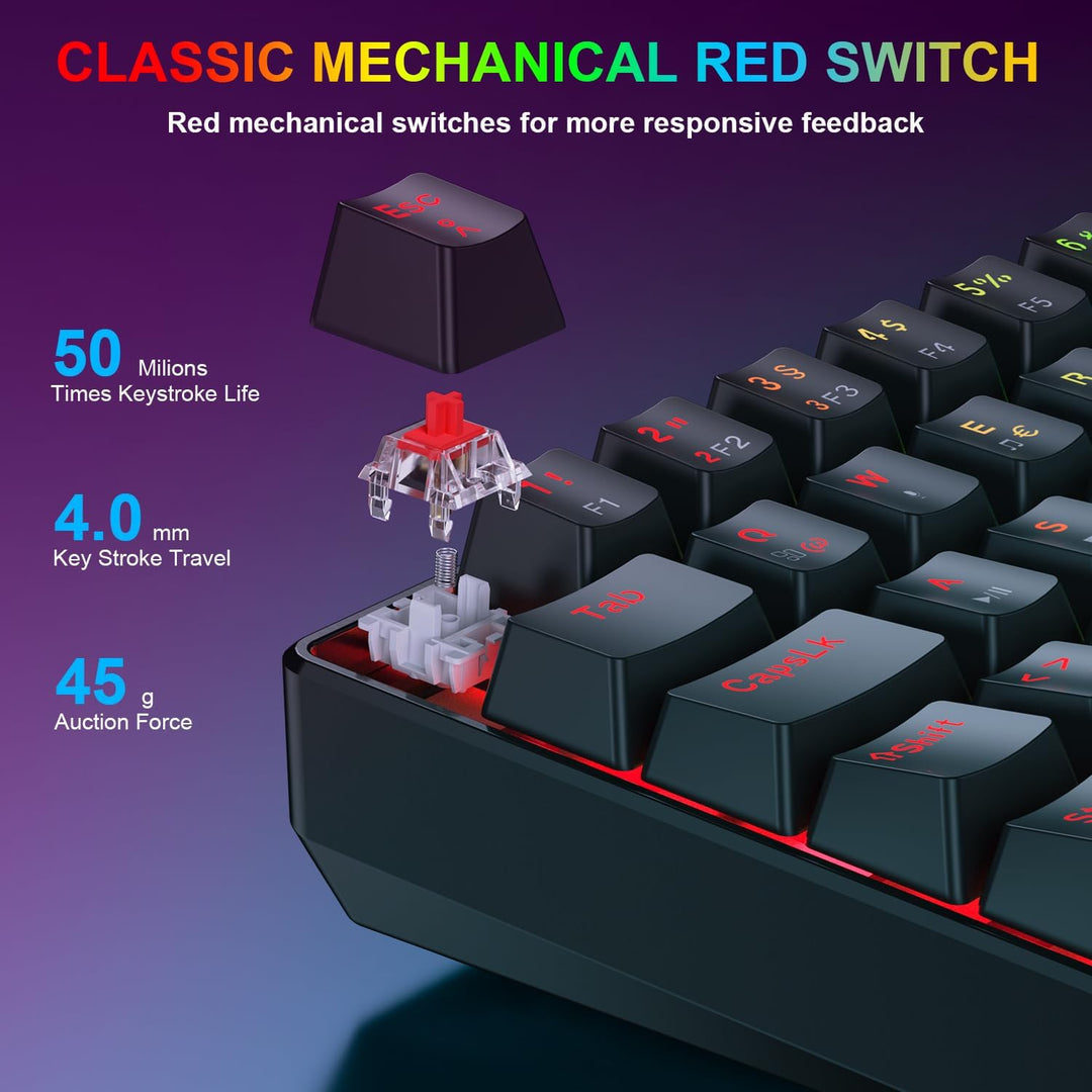 Gaming Tastatur und Maus Set, 60% QWERTZ Layout Mini Mechanische Tastatur mit RGB Beleuchtete, Red S