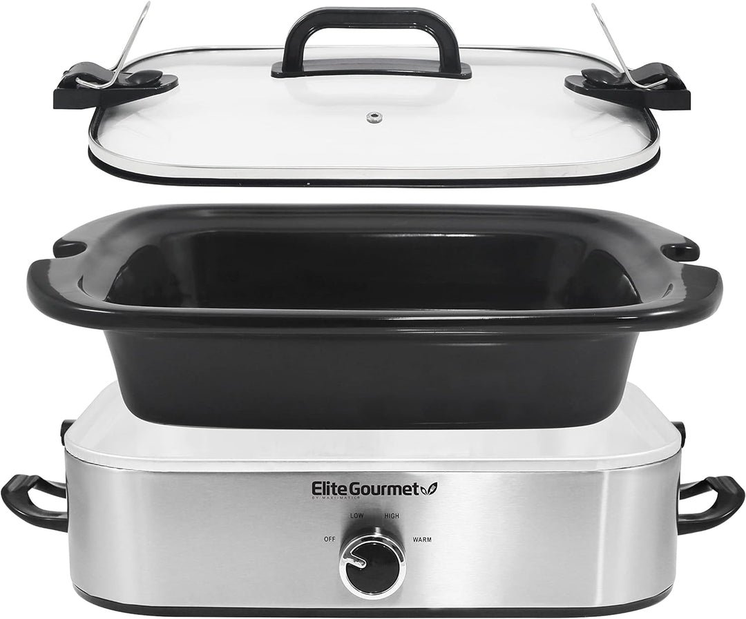 Elite Gourmet MST-5240SS Crock Slow Cooker, verschliessbarer Deckel, einstellbare Temperatur, warm h